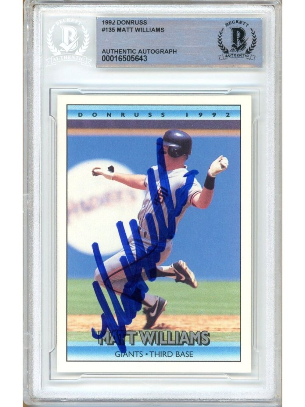 Matt Williams Signed 1992 Donruss #135 SF Giants Beckett BAS Slabbed Auto MLB